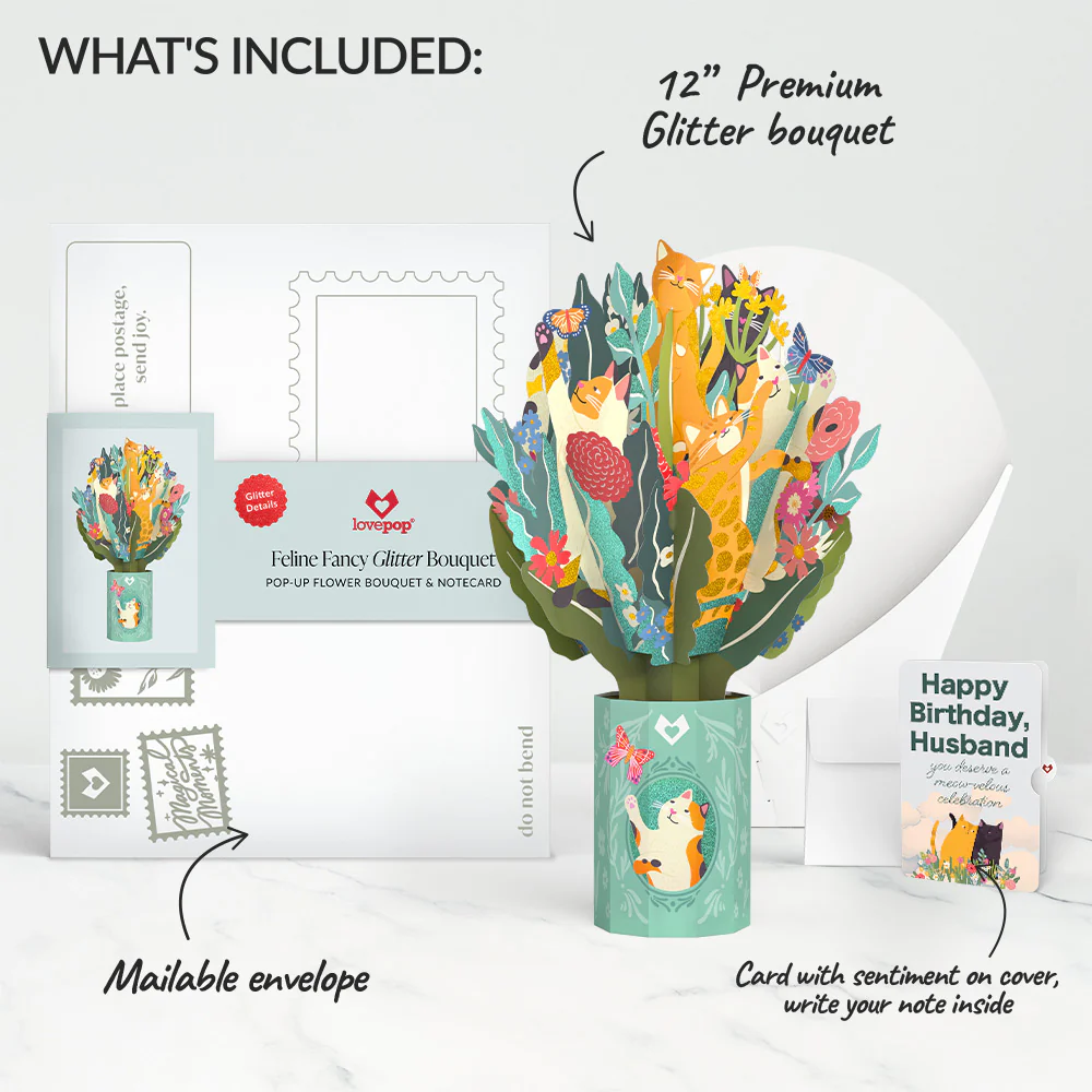 Feline Fancy Birthday Glitter Bouquet and Sentiment Set for Husband - Image 2