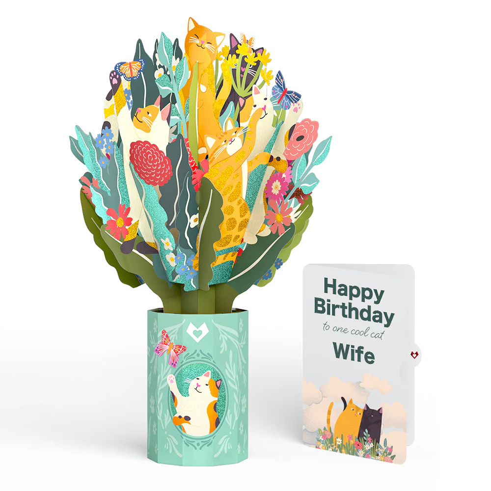 Feline Fancy Birthday Glitter Bouquet and Sentiment Set for Wife