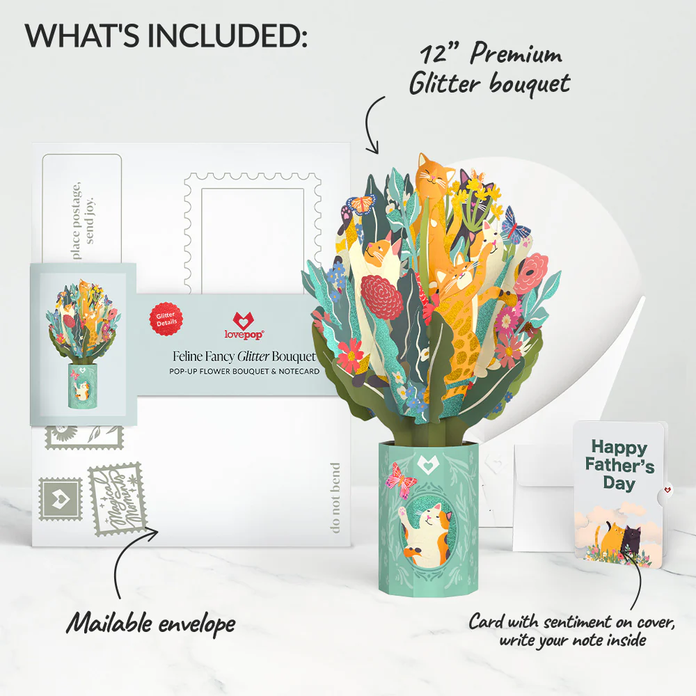 Feline Fancy Father’s Day Glitter Bouquet and Sentiment Set for Dad - Image 2