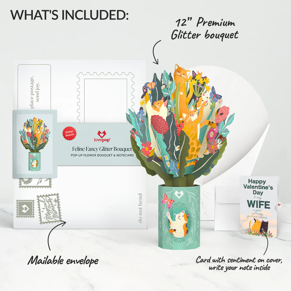 Feline Fancy Valentine Glitter Bouquet and Sentiment Set for Wife - Image 2