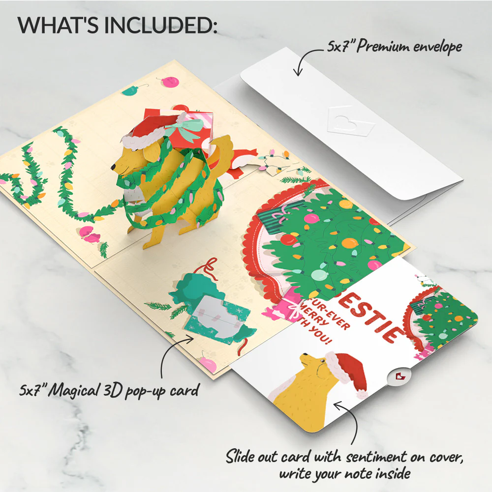 Feliz Naughty Dog Christmas Pop-Up Card and Sentiment Set for Bestie - Image 2