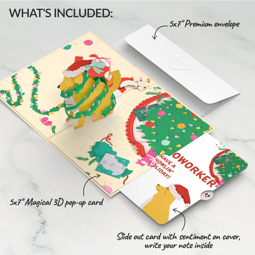 Feliz Naughty Dog Christmas Pop-Up Card and Sentiment Set for Co-worker - Image 2
