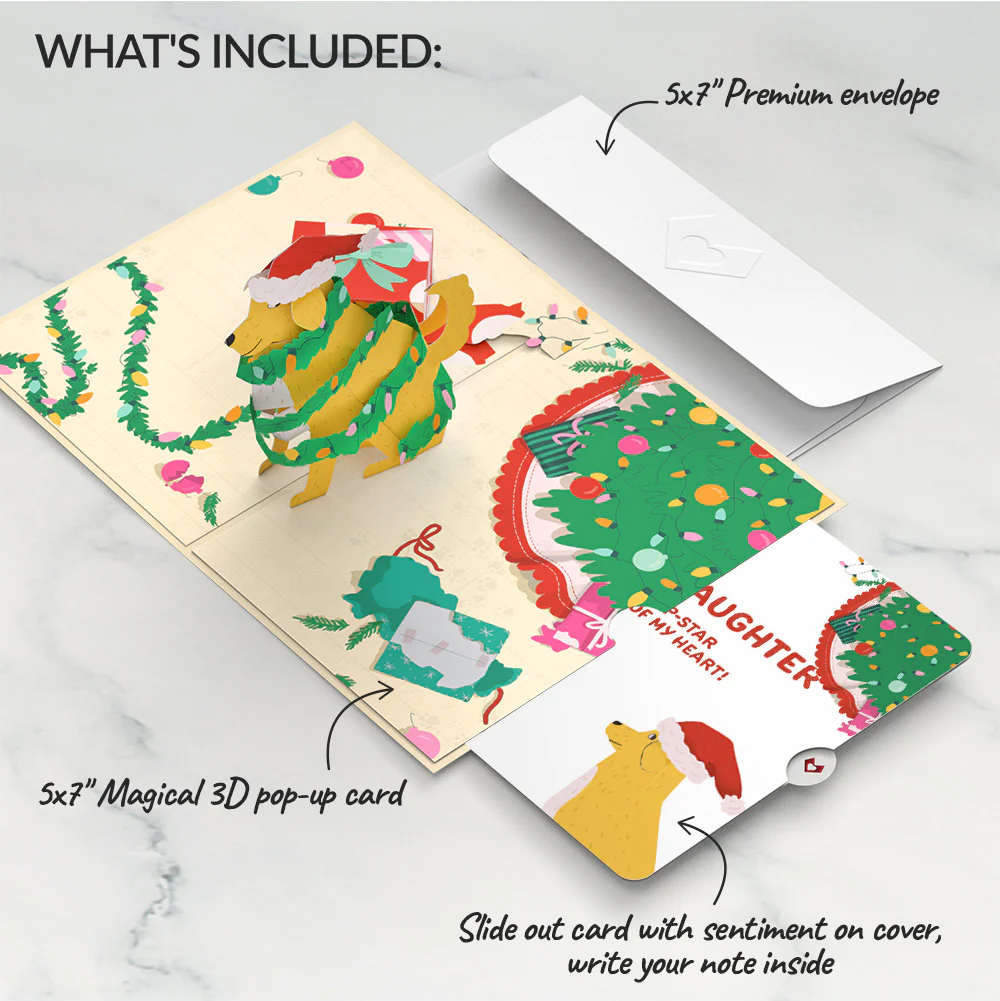 Feliz Naughty Dog Christmas Pop-Up Card and Sentiment Set for Daughter - Image 2