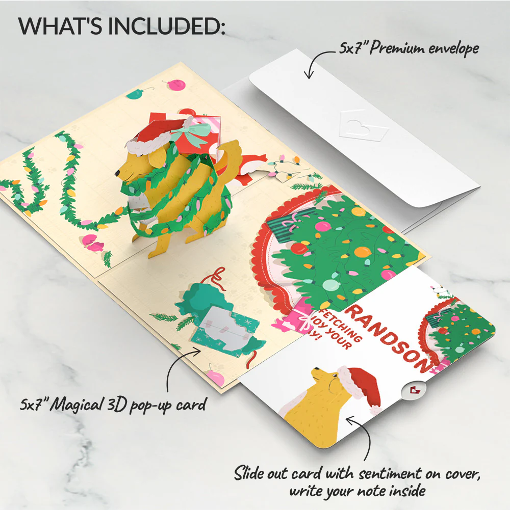 Feliz Naughty Dog Christmas Pop-Up Card and Sentiment Set for Grandson - Image 2