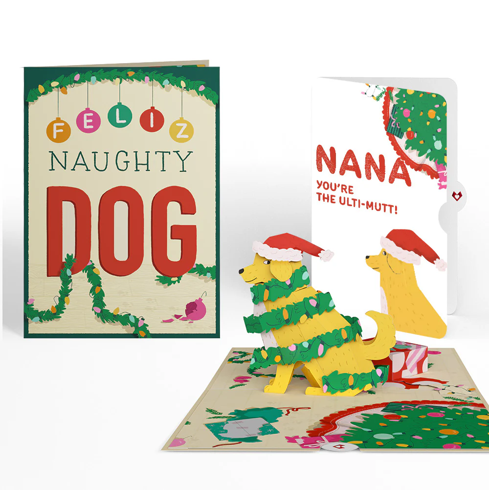 Feliz Naughty Dog Christmas Pop-Up Card and Sentiment Set for Nana