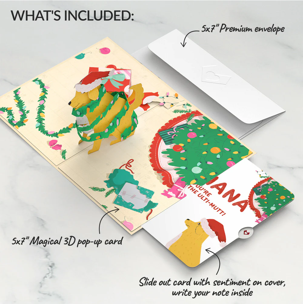 Feliz Naughty Dog Christmas Pop-Up Card and Sentiment Set for Nana - Image 2