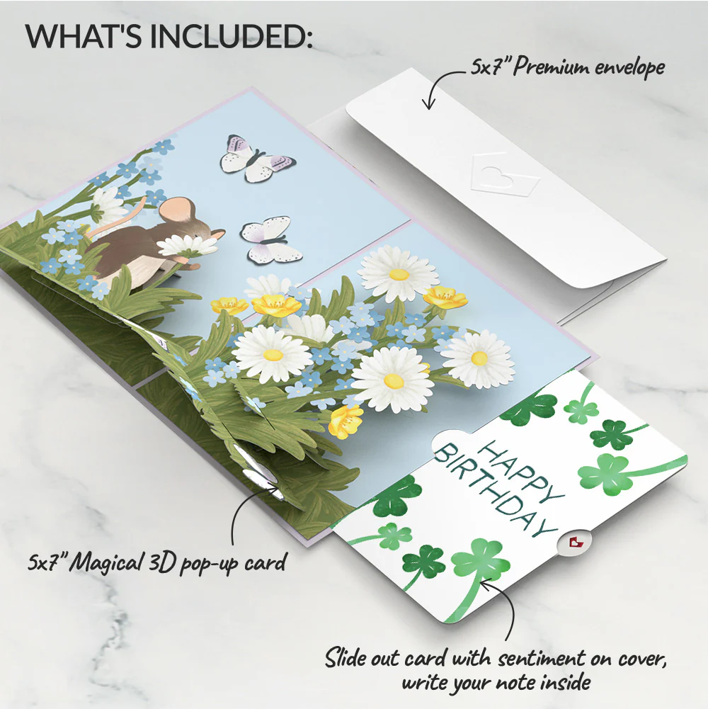 Field Mouse in the Flowers Birthday Pop-Up Card and Sentiment Set - Image 2