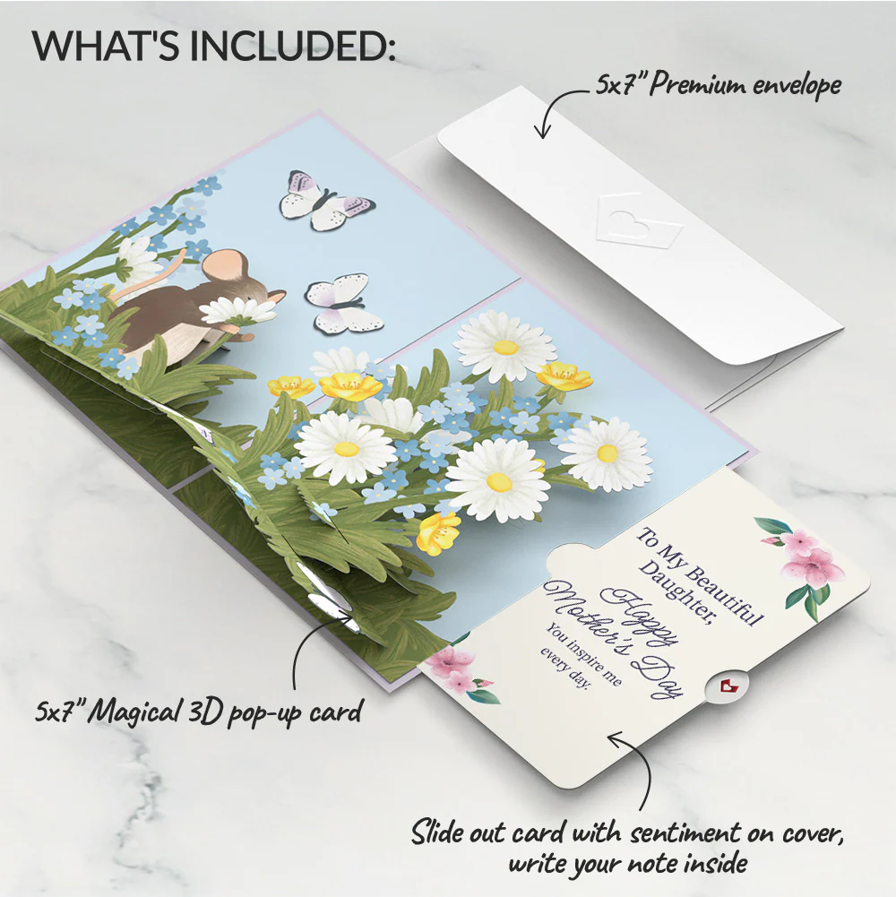 Field Mouse in the Flowers Mother's Day Pop-Up Card and Sentiment Set for Daughter - Image 2