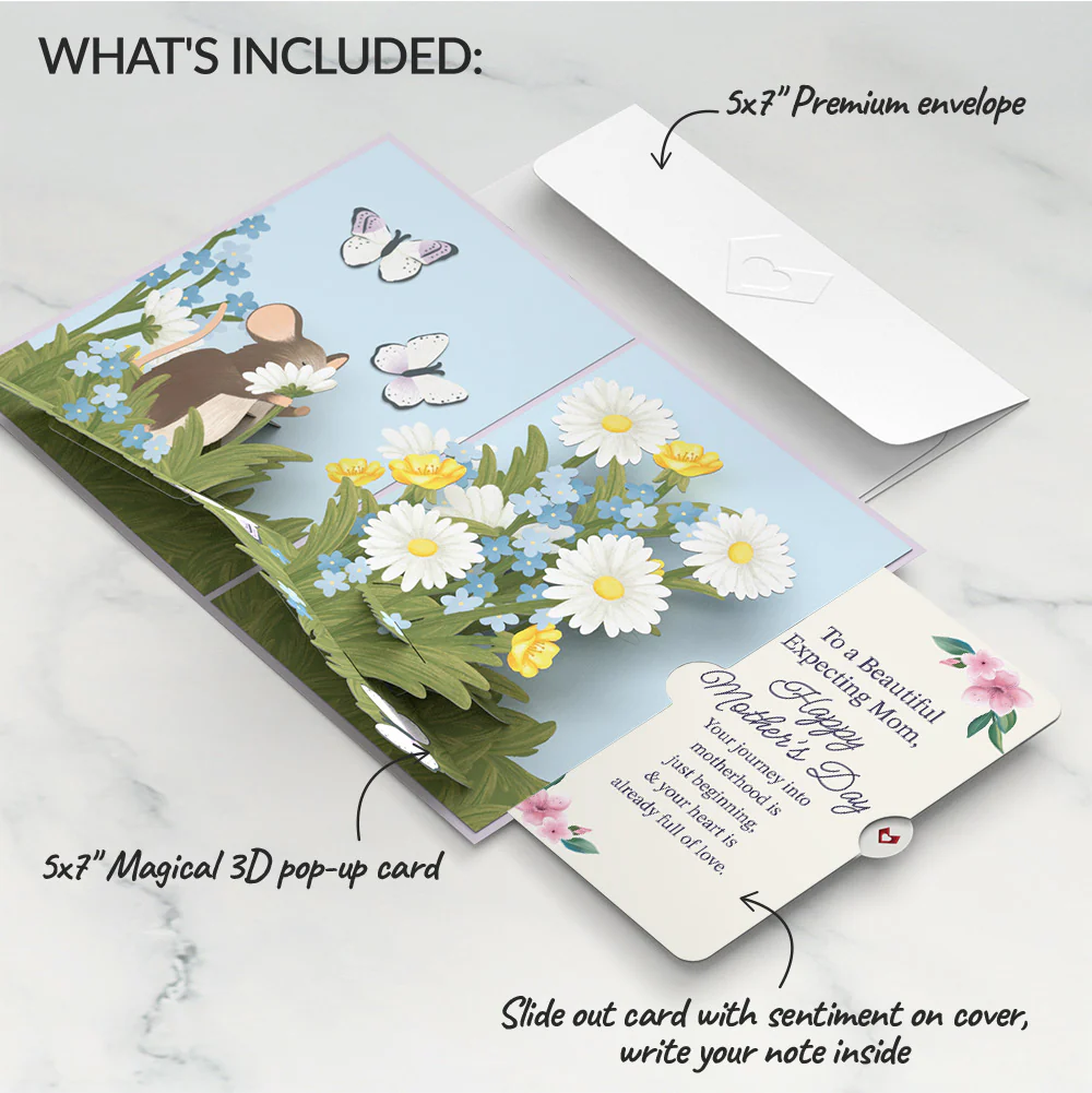 Field Mouse in the Flowers Mother's Day Pop-Up Card and Sentiment Set for Expecting Mom - Image 2