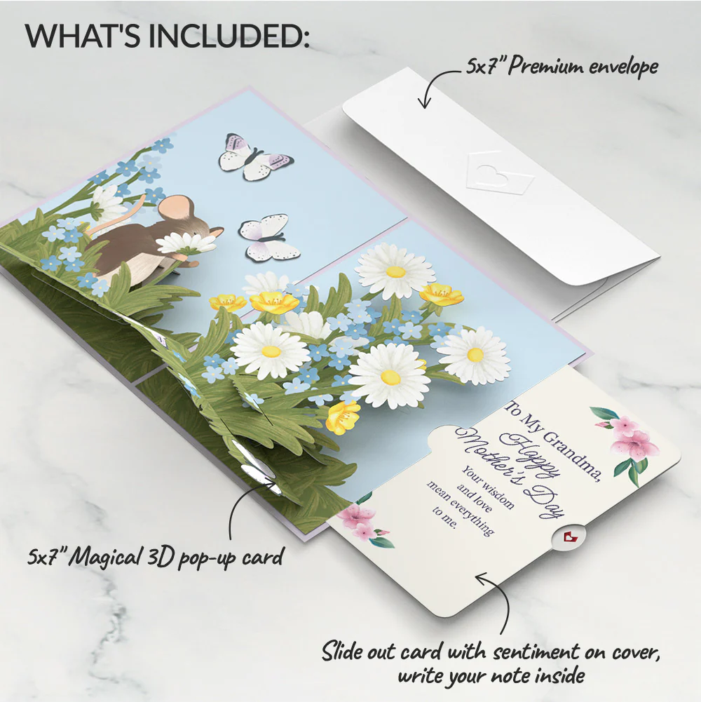 Field Mouse in the Flowers Mother's Day Pop-Up Card and Sentiment Set for Grandma - Image 2