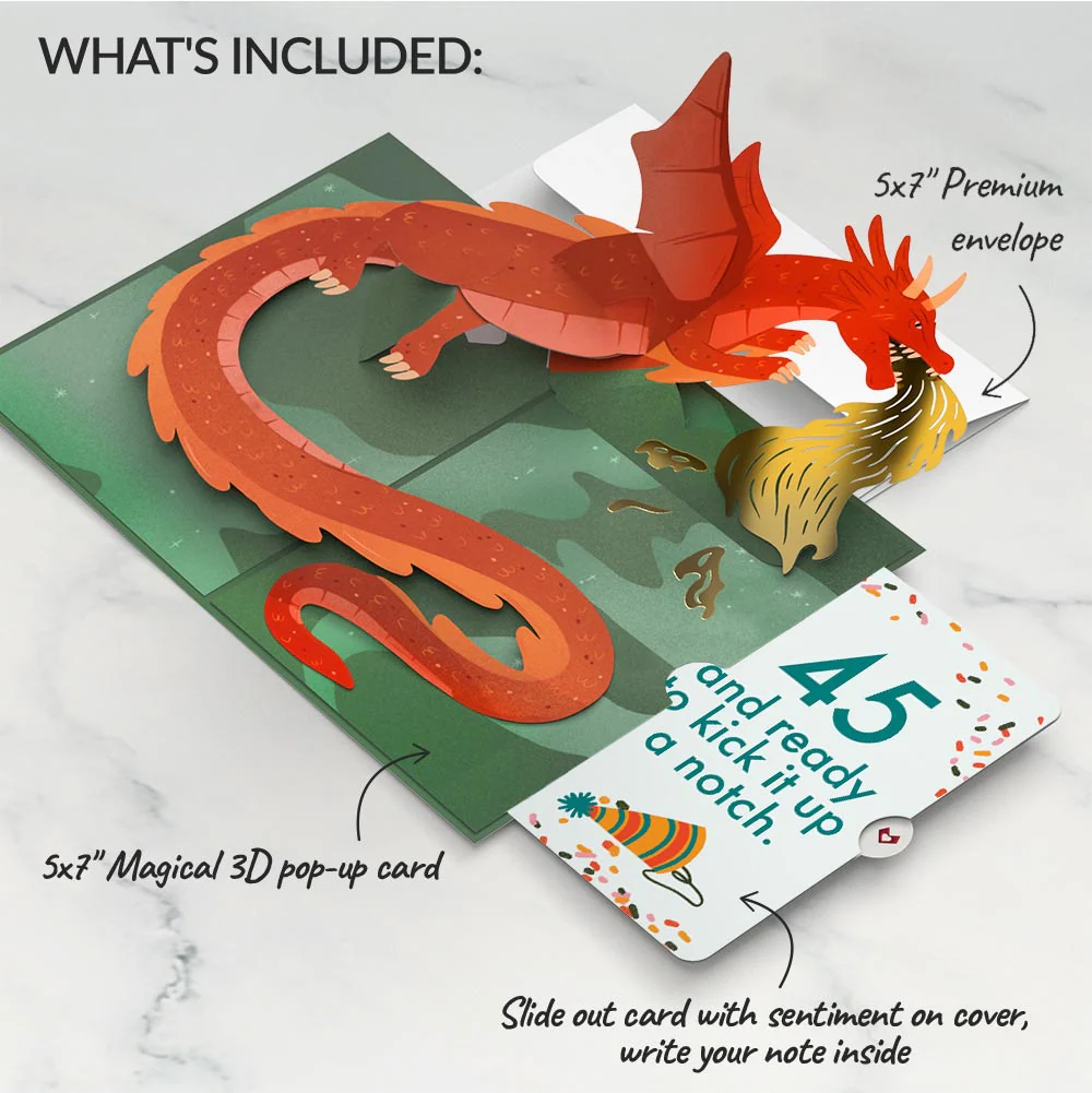 Fired Up for Your Birthday Dragon Pop-Up Card and 45th Kick It Up Sentiment Set - Image 2