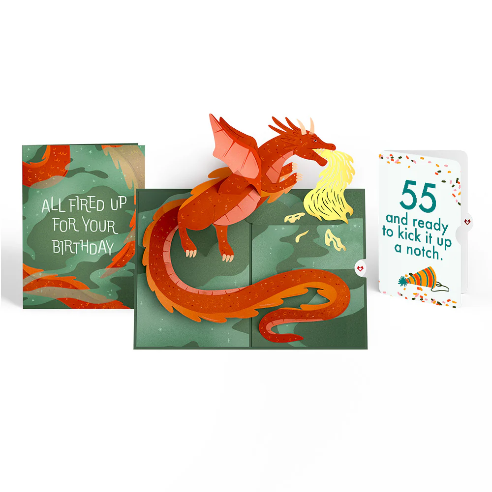 Fired Up for Your Birthday Dragon Pop-Up Card and 55th Kick It Up Sentiment Set