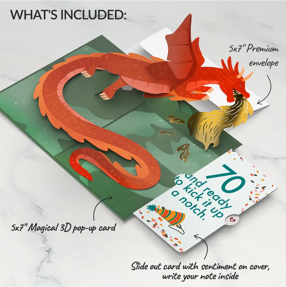 Fired Up for Your Birthday Dragon Pop-Up Card and 70th Kick It Up Sentiment Set - Image 2