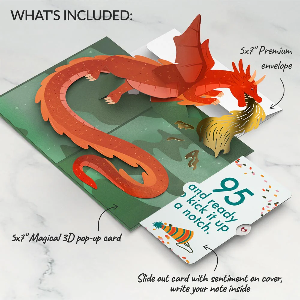 Fired Up for Your Birthday Dragon Pop-Up Card and 95th Kick It Up Sentiment Set - Image 2