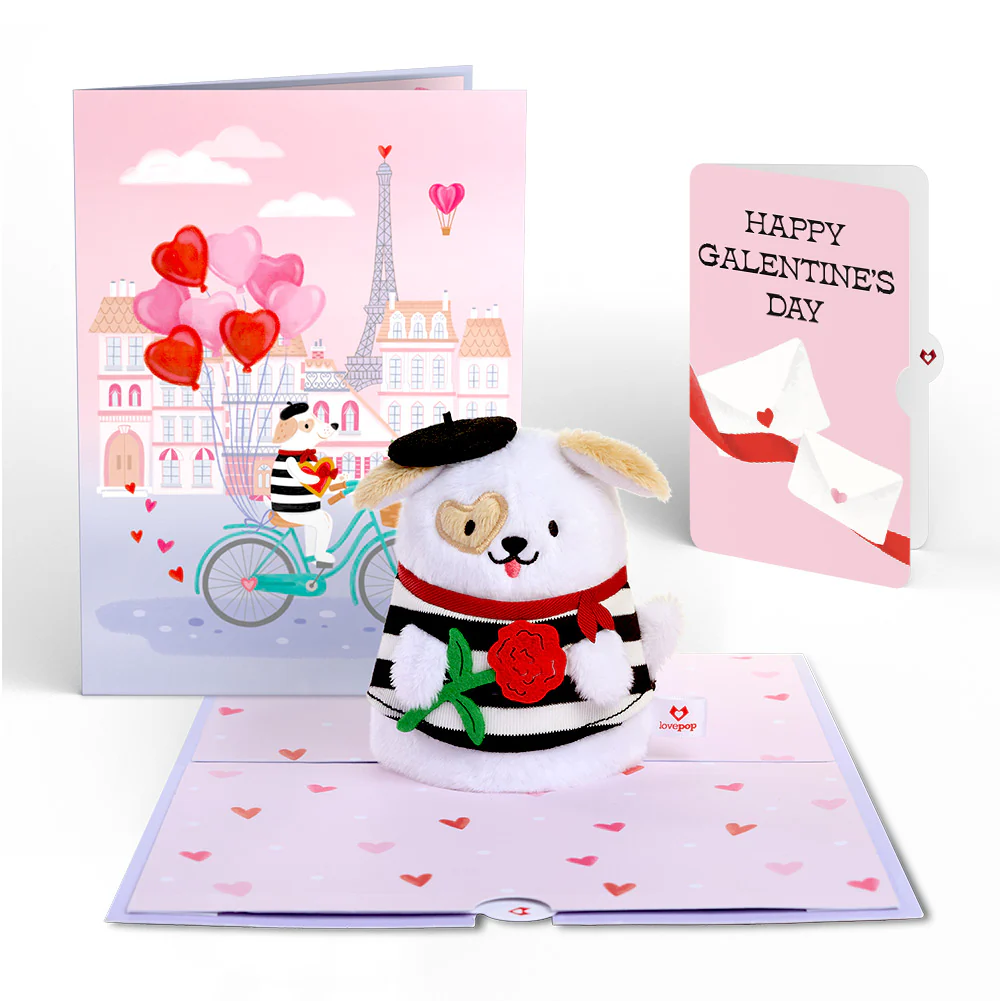 French Love Dog Galentine Plushpop Card and Sentiment Set for Friend