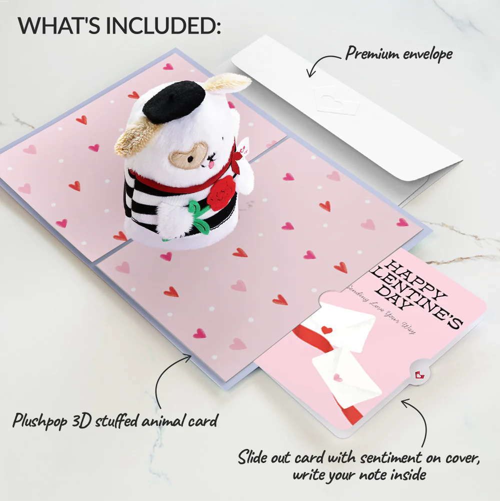 French Love Dog Valentine Plushpop Card and Sentiment Set - Image 2