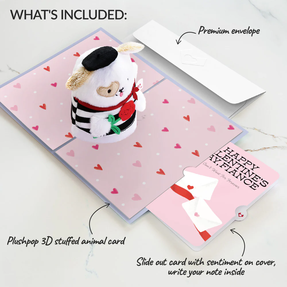French Love Dog Valentine Plushpop Card and Sentiment Set for Fiancé - Image 2