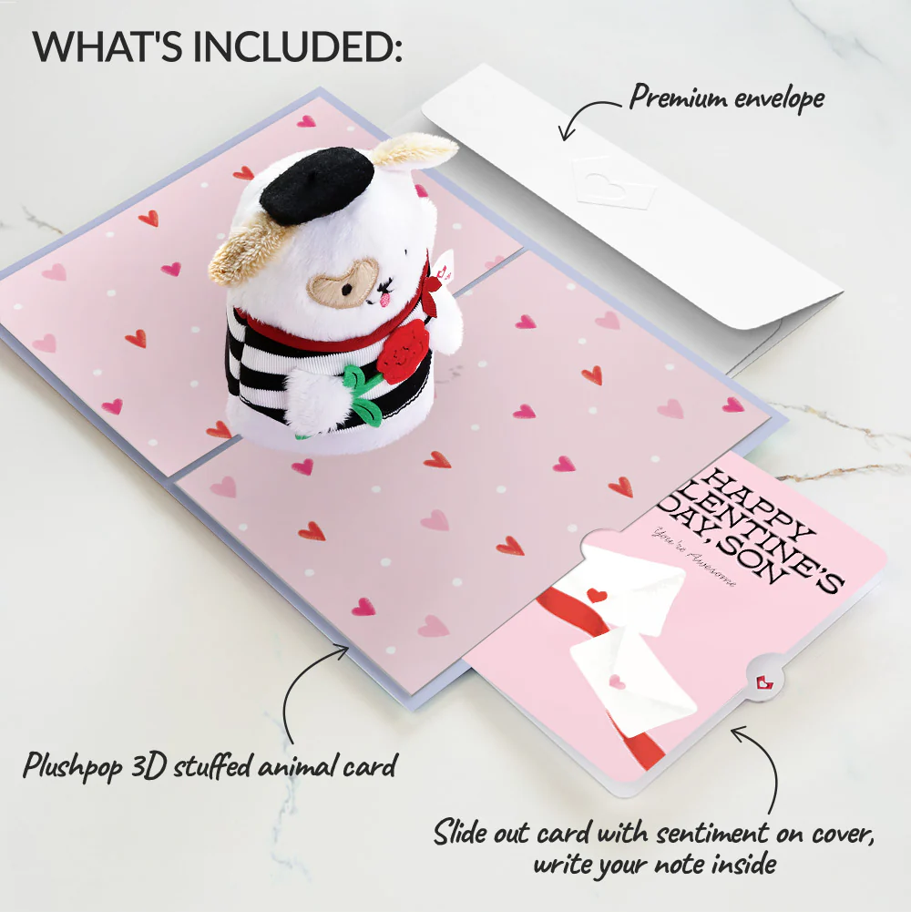 French Love Dog Valentine Plushpop Card and Sentiment Set for Son - Image 2