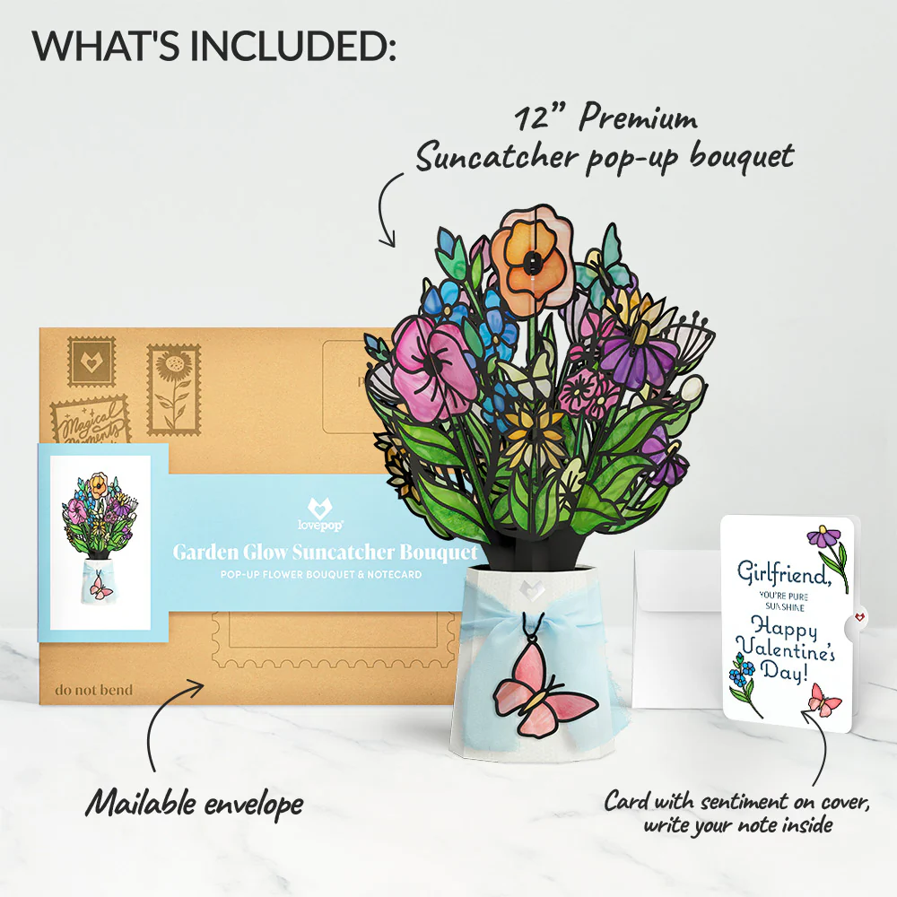 Garden Glow Valentine Suncatcher Bouquet and Sentiment Set for Girlfriend - Image 2