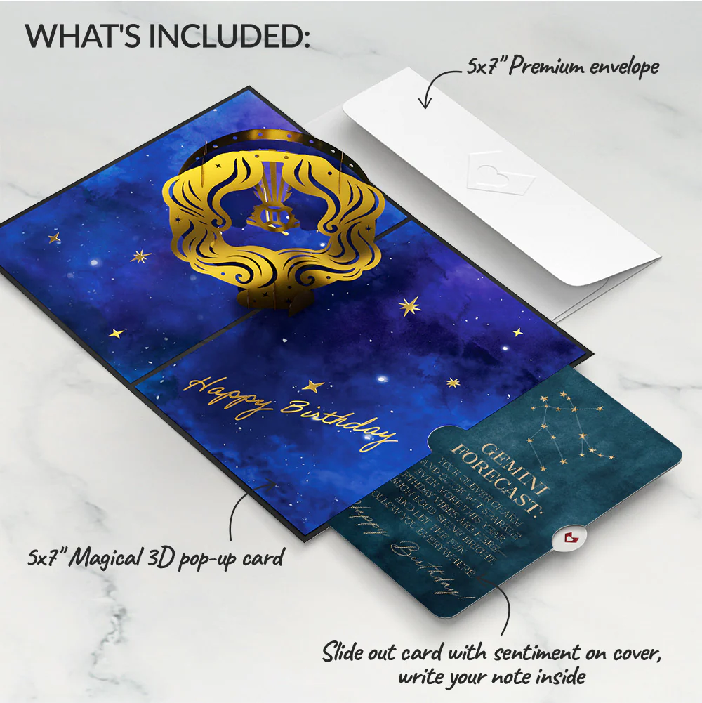 Gemini Zodiac Birthday Pop-Up Card and Sentiment Set - Image 2