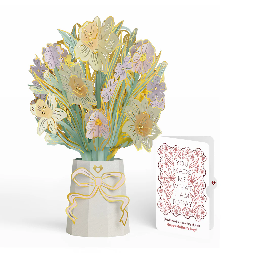 Gilded Daffodil Mother’s Day Luxe Bouquet and Folk Floral Gratitude Sentiment Set for Mom