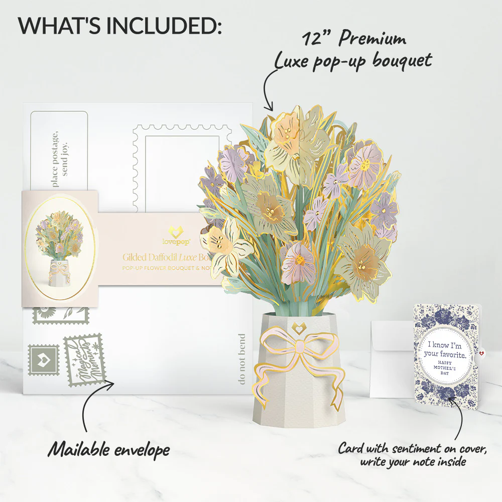 Gilded Daffodil Mother’s Day Luxe Bouquet and Indigo Floral Sentiment Set for Mom - Image 2