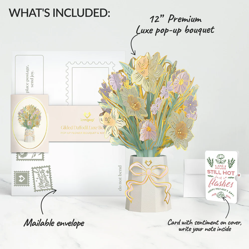 Gilded Daffodil Mother’s Day Luxe Bouquet and Playful Herb Garden Sentiment Set for Mom - Image 2