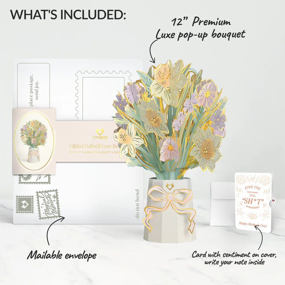 Gilded Daffodil Mother’s Day Luxe Bouquet and Retro Bloom Sass Sentiment Set for Mom - Image 2