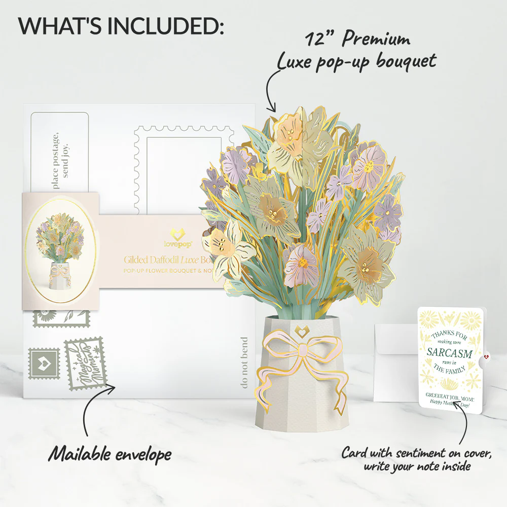 Gilded Daffodil Mother’s Day Luxe Bouquet and Sunny Sarcasm Garden Sentiment Set for Mom - Image 2
