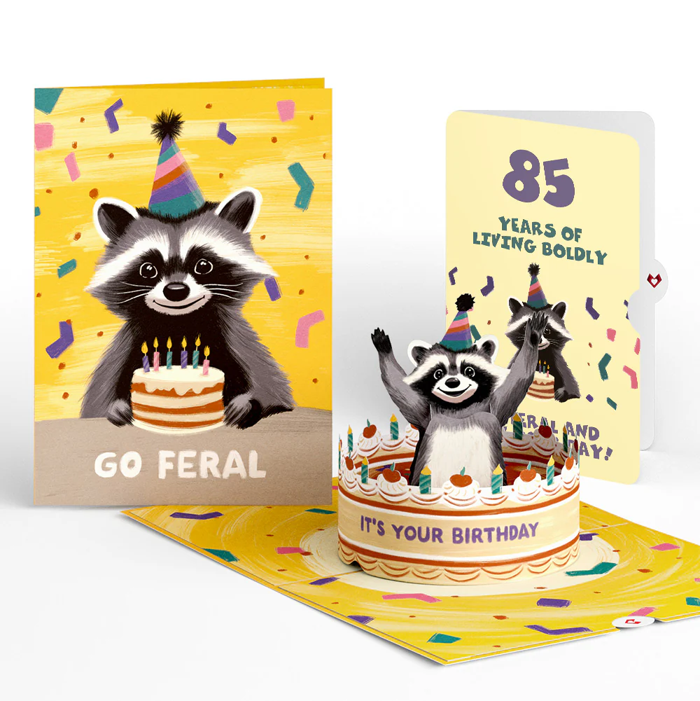 Go Feral Raccoon 85th Birthday Pop-Up Card and Sentiment Set