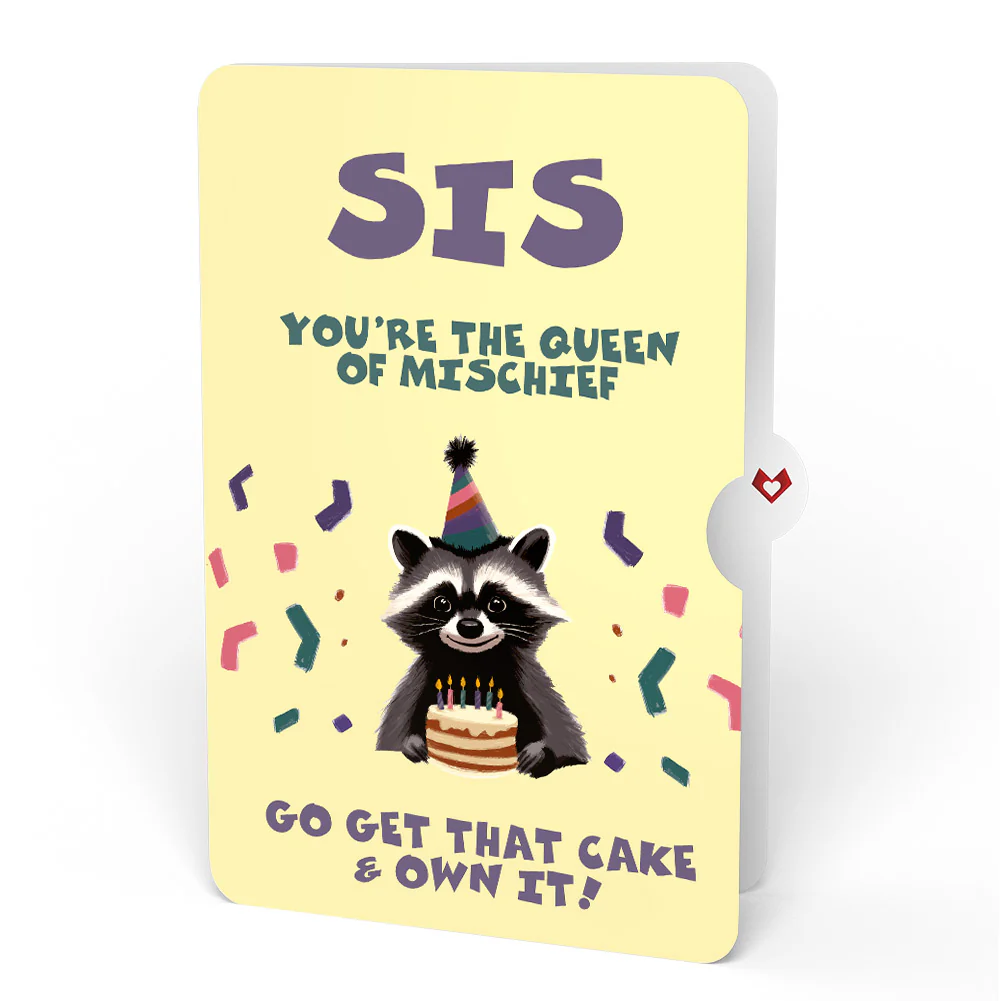 Go Feral Raccoon Birthday Pop-Up Card and Sentiment Set for Sister - Image 4