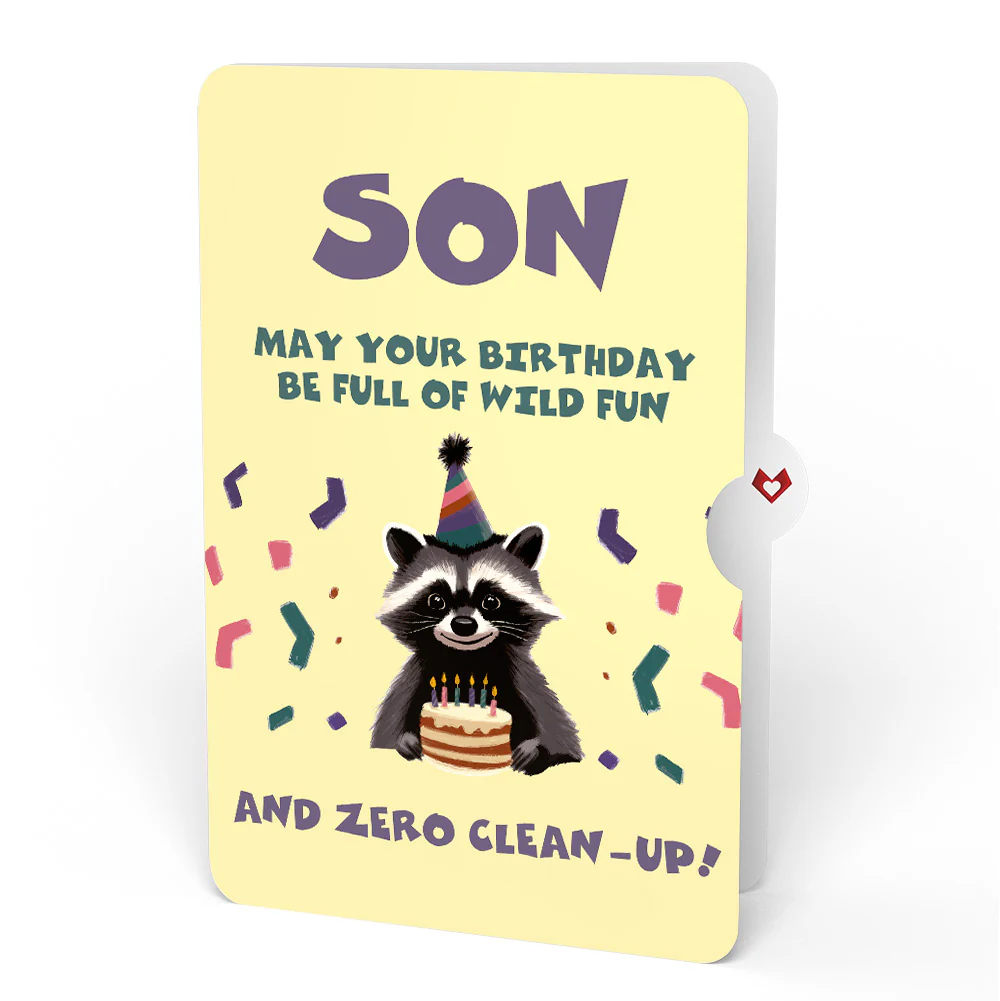 Go Feral Raccoon Birthday Pop-Up Card and Sentiment Set for Son - Image 4