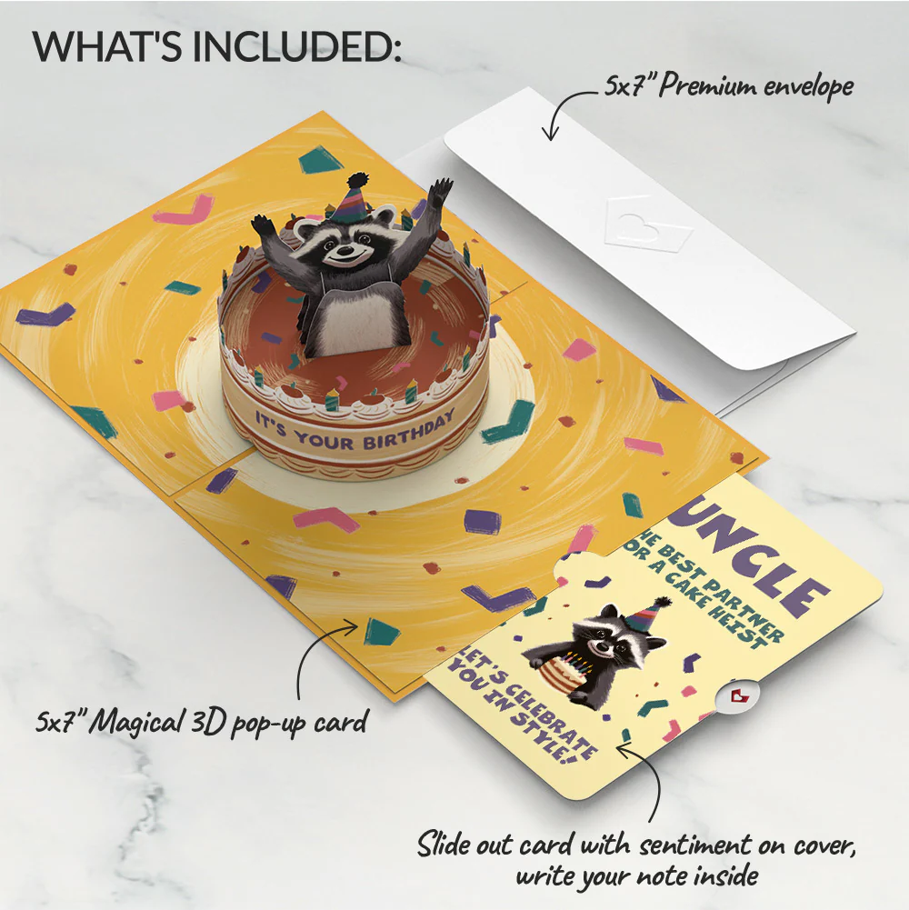 Go Feral Raccoon Birthday Pop-Up Card and Sentiment Set for Uncle - Image 2