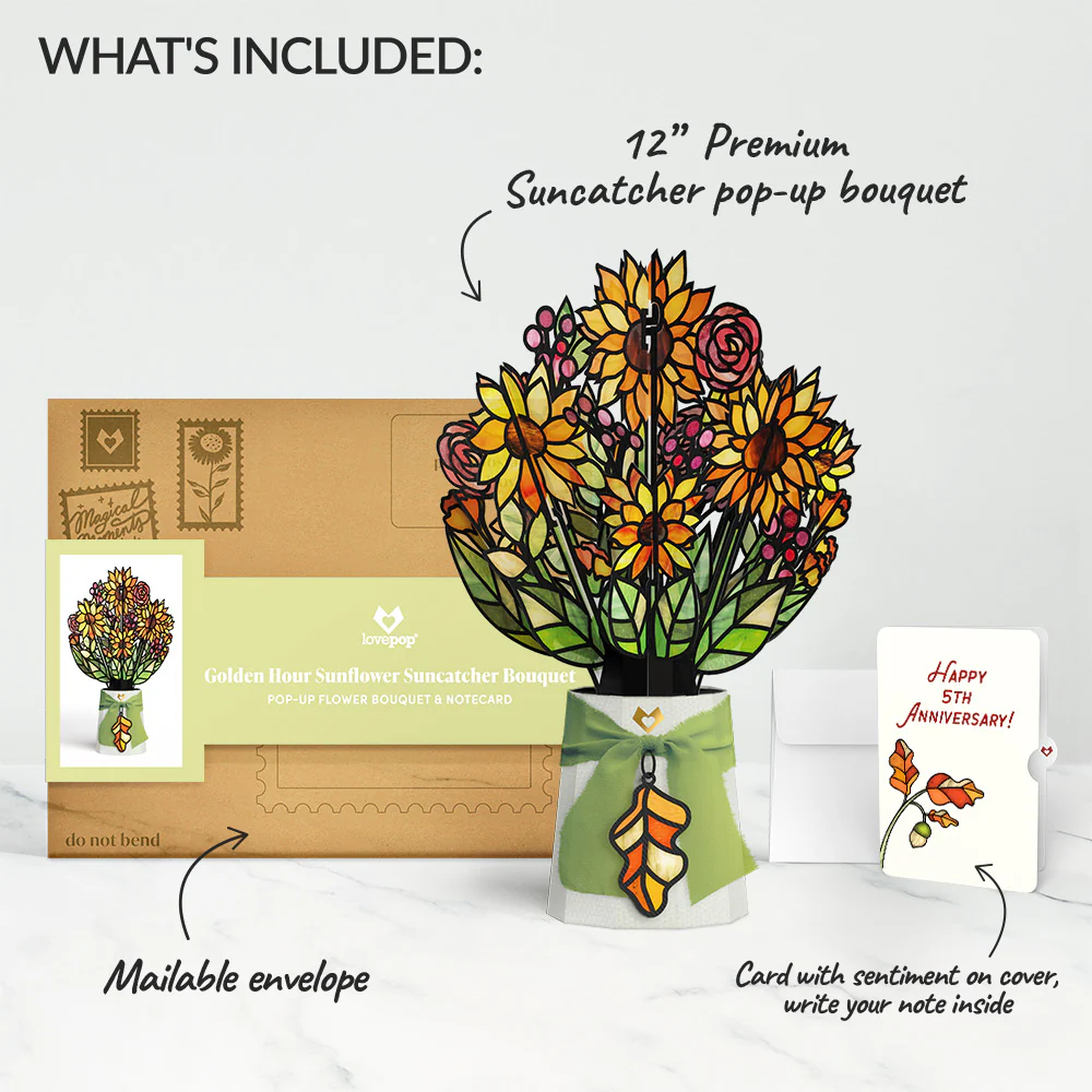 Golden Hour Sunflower 5th Anniversary Suncatcher Bouquet and Sentiment Set - Image 2