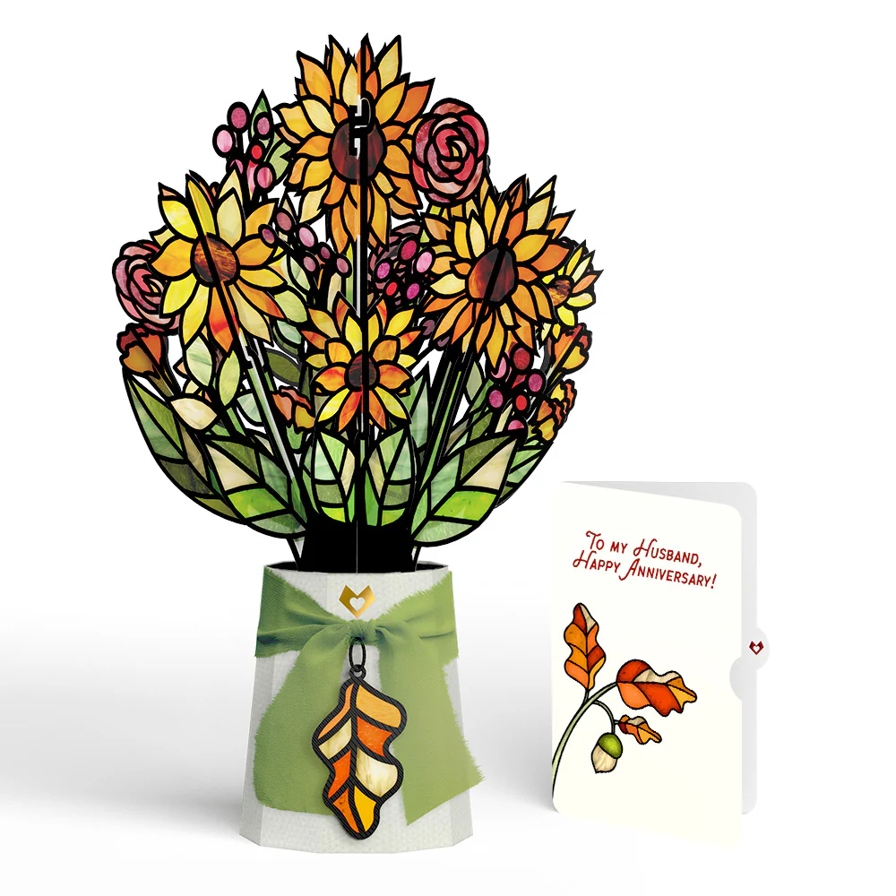 Golden Hour Sunflower Anniversary Suncatcher Bouquet and Sentiment Set for Husband