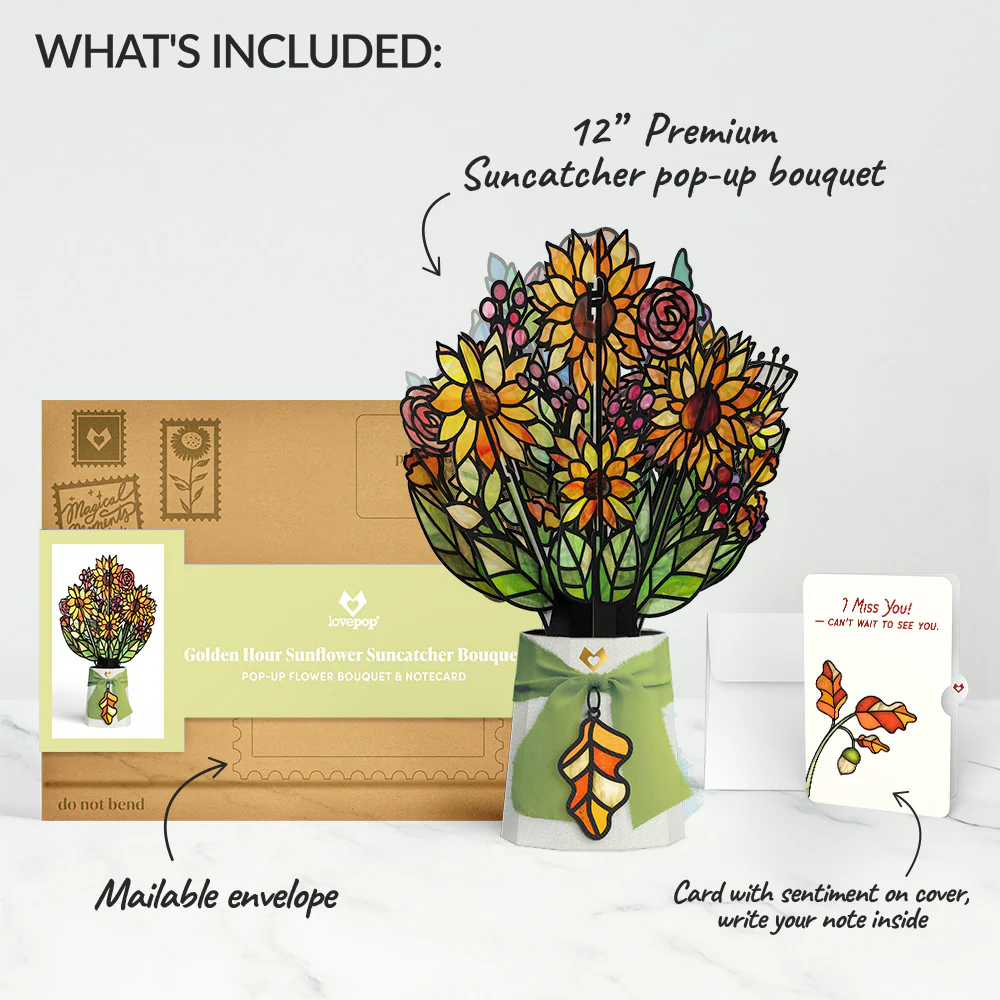 Golden Hour Sunflower Miss You Suncatcher Bouquet and Sentiment Set - Image 2