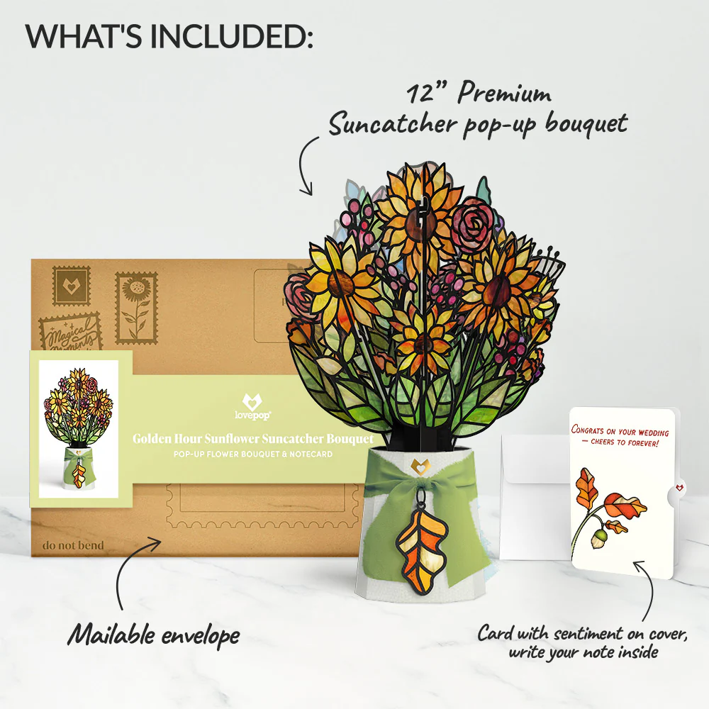 Golden Hour Sunflower Wedding Suncatcher Bouquet and Sentiment Set - Image 2
