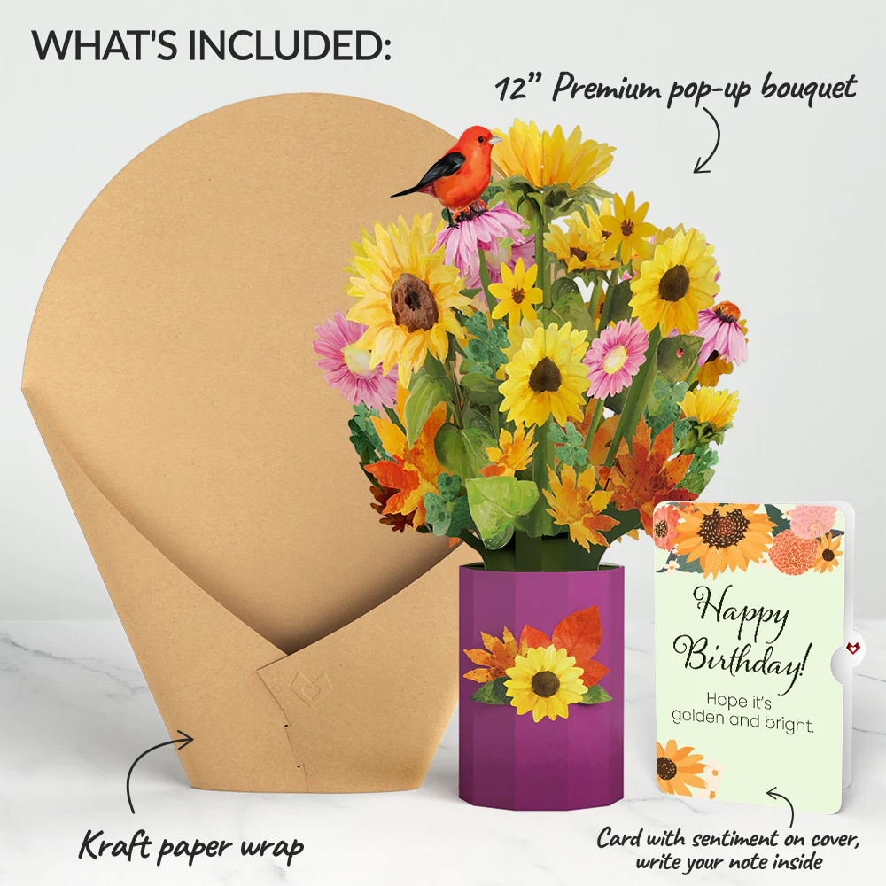Golden Sunflower Birthday Bouquet and Sentiment Set - Image 2
