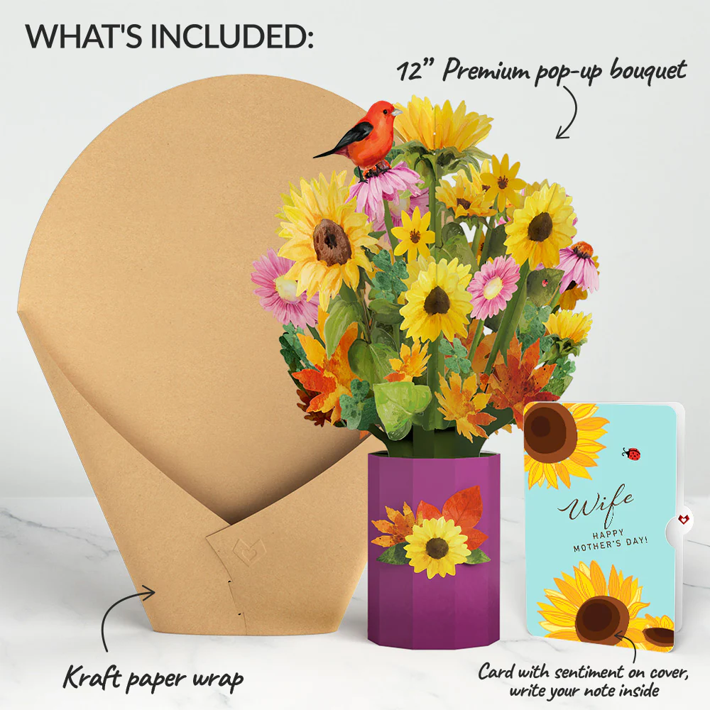 Golden Sunflower Mother’s Day Bouquet and Sentiment Set for Wife - Image 2