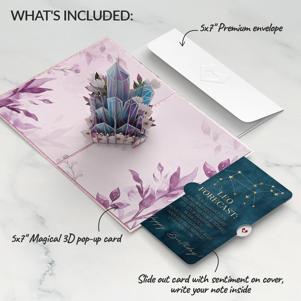 Good Vibes Crystals Birthday Pop-Up Card and Leo Zodiac Sentiment Set - Image 2