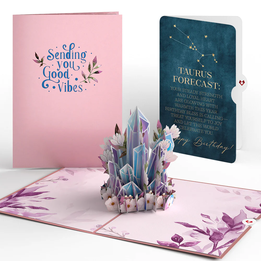 Good Vibes Crystals Birthday Pop-Up Card and Taurus Zodiac Sentiment Set