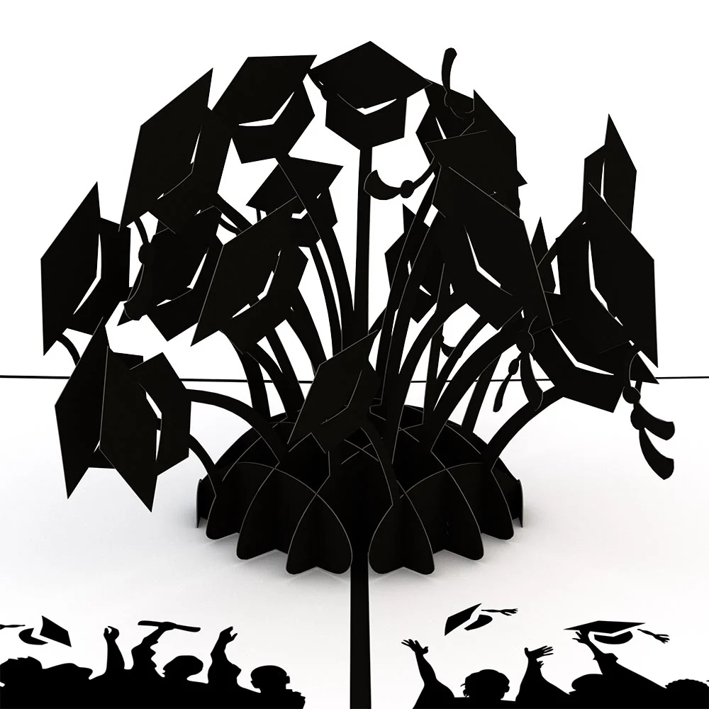 Graduation Hats Black Pop-Up Card - Image 2