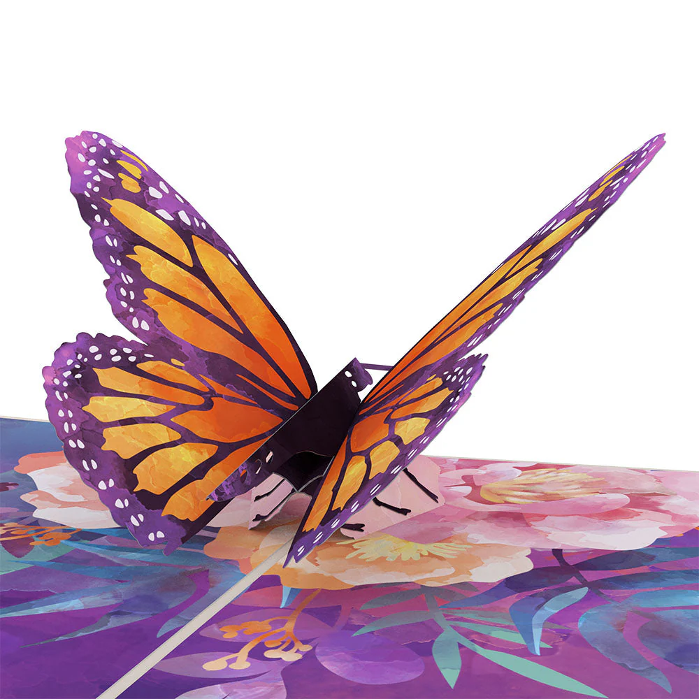 Handcrafted Paper Flowers: Pink Roses (6 Stems) with Monarch Butterfly Pop-Up Card - Image 3