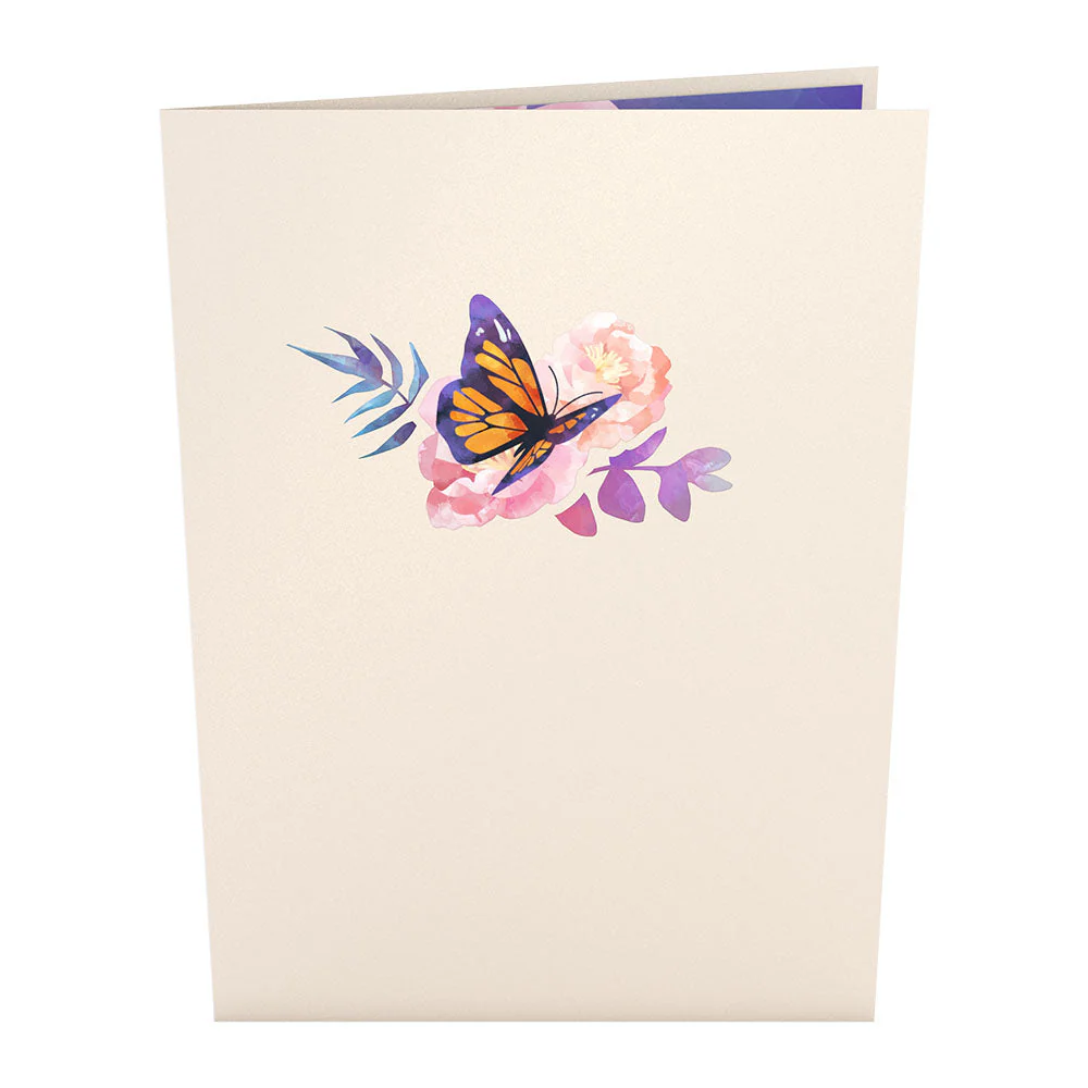 Handcrafted Paper Flowers: Pink Roses (6 Stems) with Monarch Butterfly Pop-Up Card - Image 4