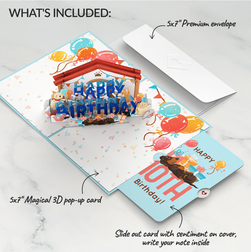 Happy 10th Birthday Dogs Pop-Up Card and Sentiment Set - Image 2