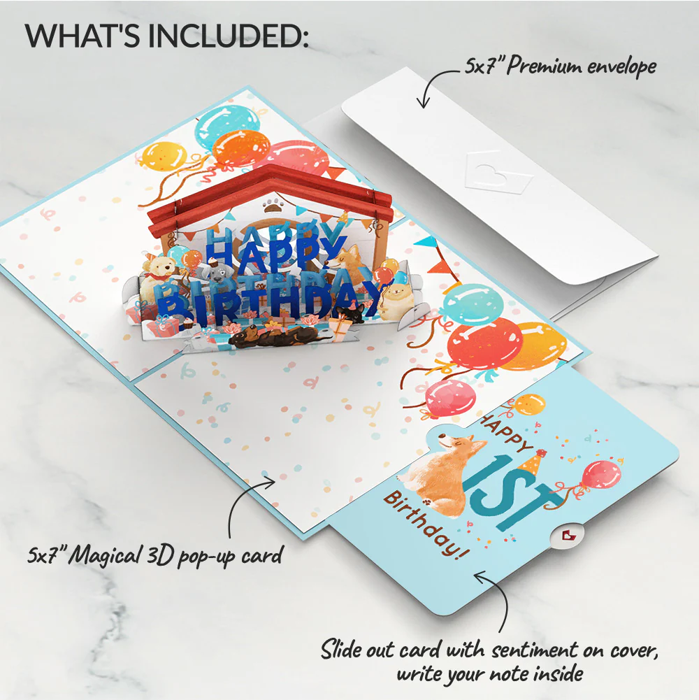 Happy 1st Birthday Dogs Pop-Up Card and Sentiment Set - Image 2