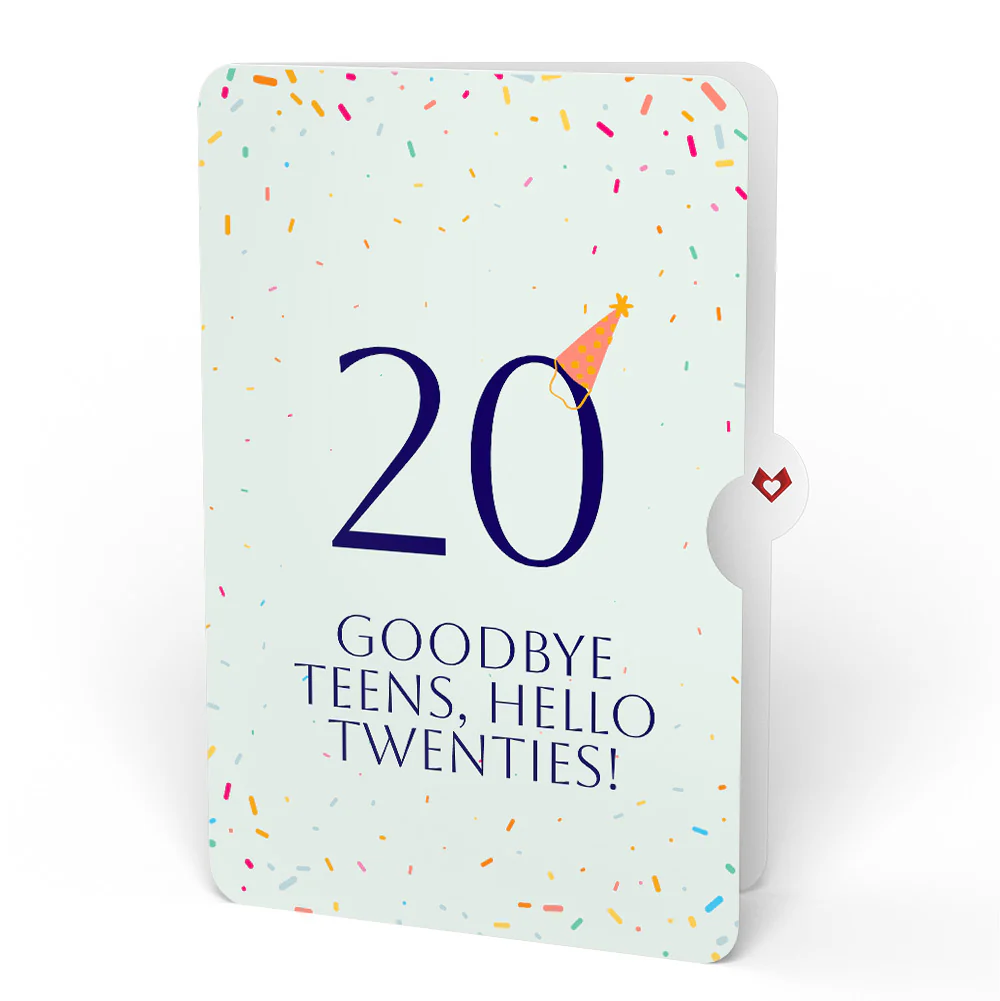 Happy 20th Birthday Confetti Cake Music and Lights Pop-Up Card and Party Hat Sentiment Set - Image 4