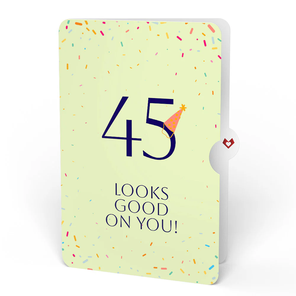 Happy 45th Birthday Balloons Music and Lights Pop-Up Card and Party Hat Sentiment Set - Image 4