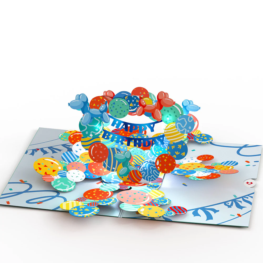 Happy 5th Birthday Balloons Music and Lights Pop-Up Card and Party Hat Sentiment Set - Image 3