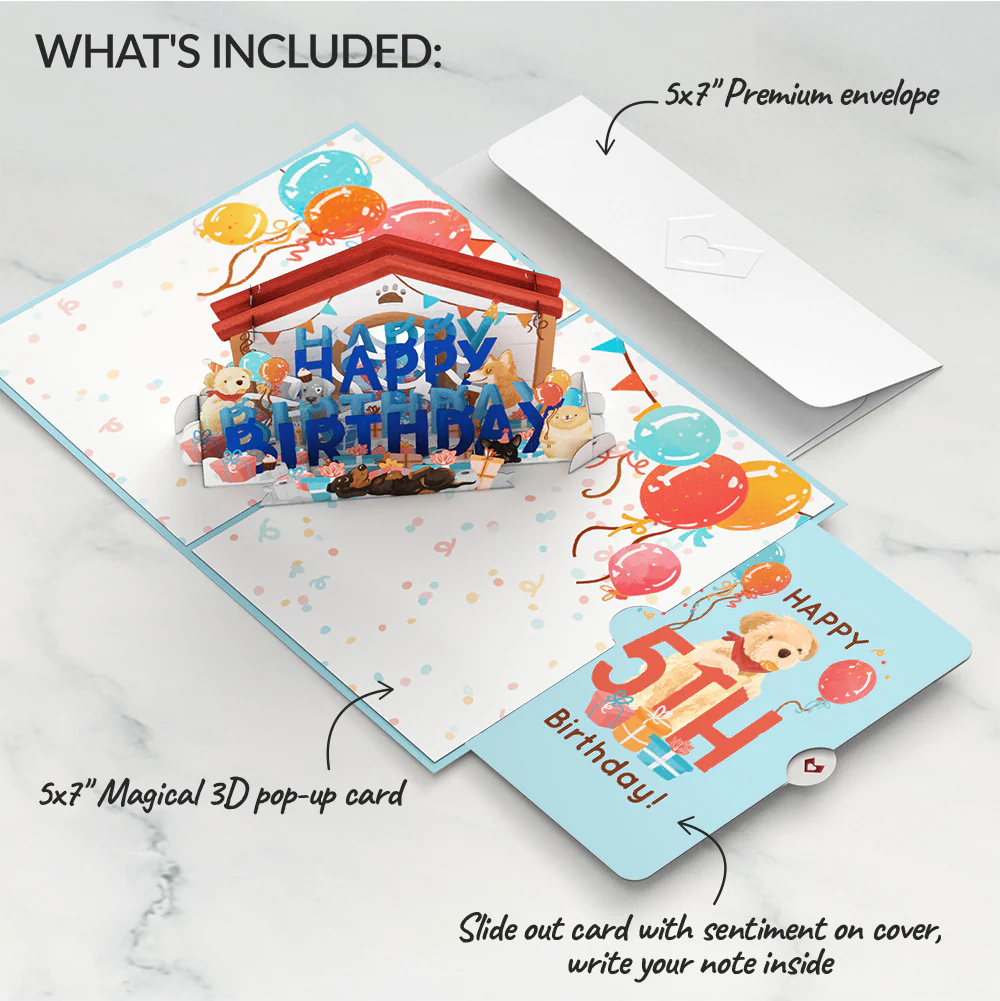 Happy 5th Birthday Dogs Pop-Up Card and Sentiment Set - Image 2